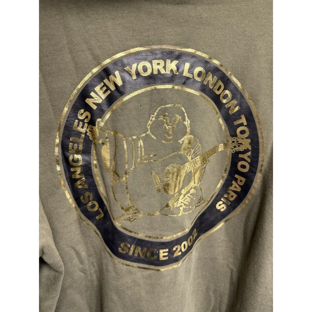 True Religion Full Zip Hoodie Mens L City Buddha‎ Green Gold Sweatshirt NWT $119